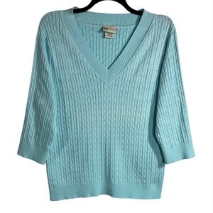 Faded Glory Women's Plus Size Sweater 22W/24W Light Blue V-Neck 3/4 Sleeves